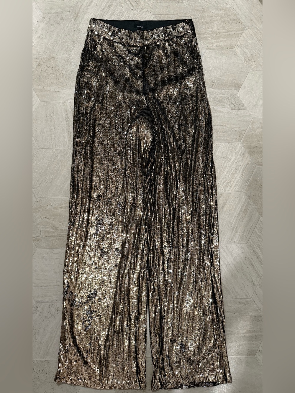 Express Metallic Sequin Pants in Bronze